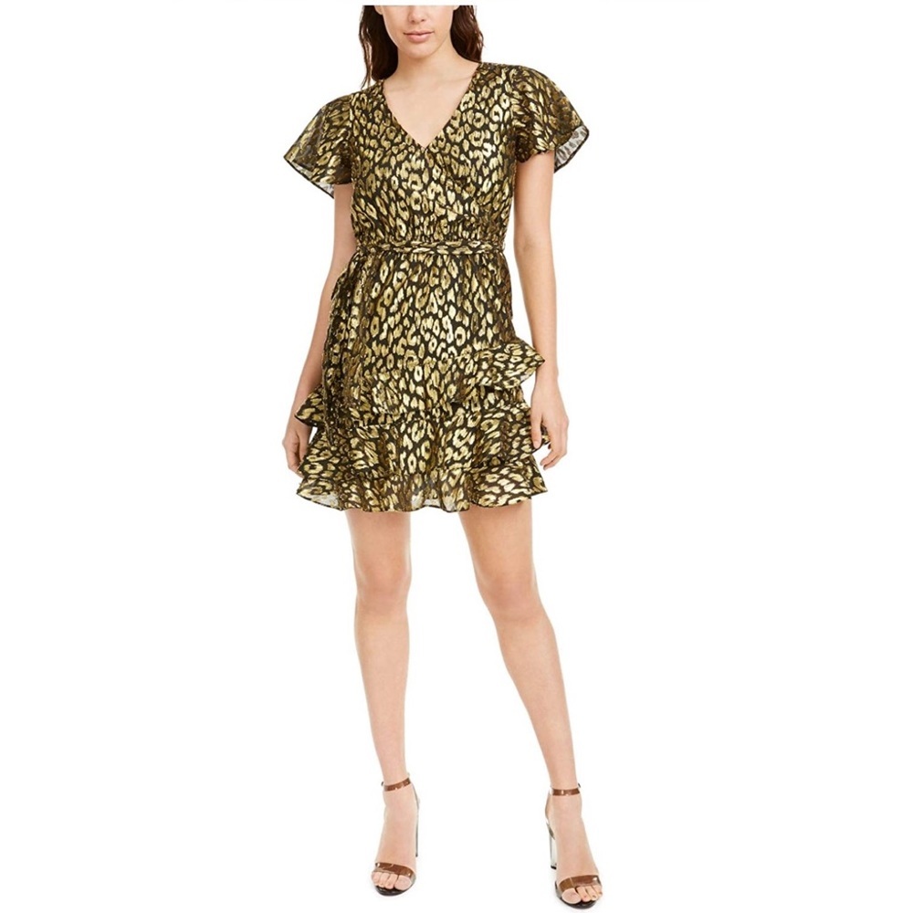 KENDALL & KYLIE Metallic Surplice Dress 4/6 NWT